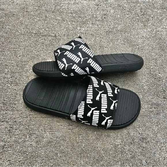 PUMA COOL CAT BOLD 2 BX FLIP FLOP SLIDE BLACK WHITE PUMAS SLIDES