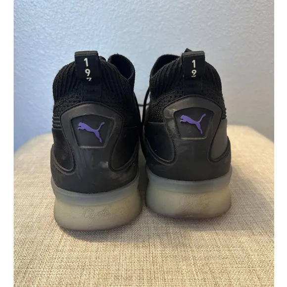 Puma Men's Black-Electric Purple Clyde Court Sneakers Size 10