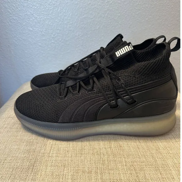 Puma Men's Black-Electric Purple Clyde Court Sneakers Size 10