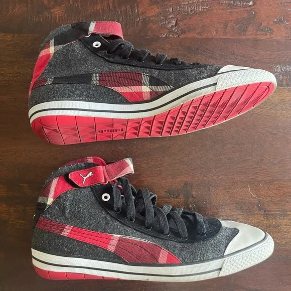Puma Rare Canvas High Top Plaid Sneaker Eco Ortholite Shoes Size 13