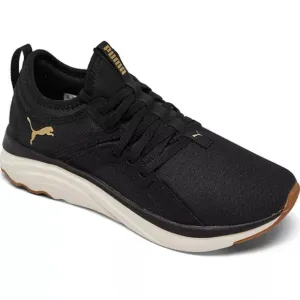PUMA Softride Sophia Eco Black Running Sneakers with Gold Details EUC