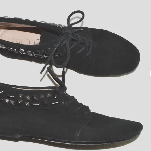 RACHEL ROY 7.5 M BLACK STUDDED SUEDE LEATHER LACE UP ANKLE BOOTS FLATS BOOTIES