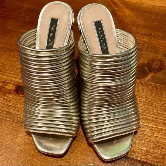 Rachel Zoe Silver Seneca metalic Sandals silver chunky mules high heels Size 6