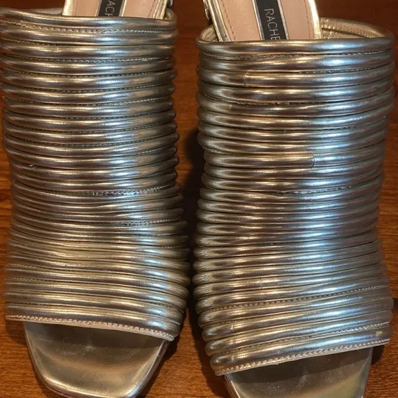 Rachel Zoe Silver Seneca metalic Sandals silver chunky mules high heels Size 6