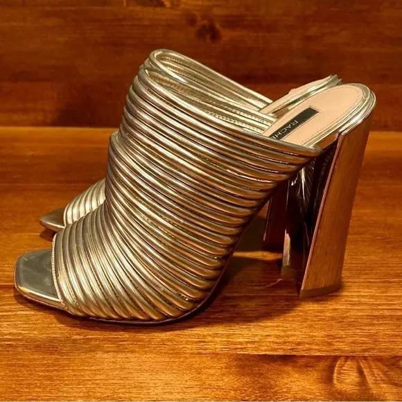 Rachel Zoe Silver Seneca metalic Sandals silver chunky mules high heels Size 6