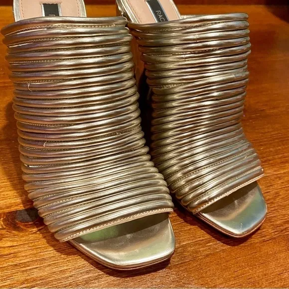 Rachel Zoe Silver Seneca metalic Sandals silver chunky mules high heels Size 6