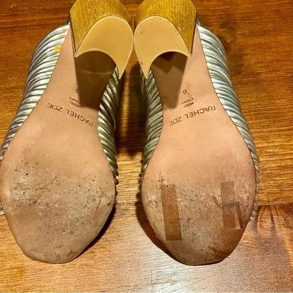 Rachel Zoe Silver Seneca metalic Sandals silver chunky mules high heels Size 6