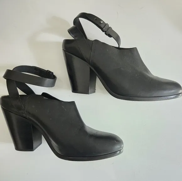 Rag &amp; Bone &quot;Kenny&quot; Ankle Wrap Black Leather Shootie Heeled Mule Bootie Slides