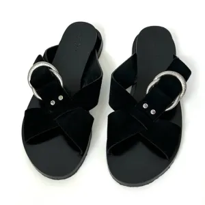 Rag &amp; Bone Beau Black Suede Silver Hardware Sandals Crisscross Straps sz 8, 38.5