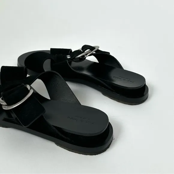 Rag &amp; Bone Beau Black Suede Silver Hardware Sandals Crisscross Straps sz 8, 38.5