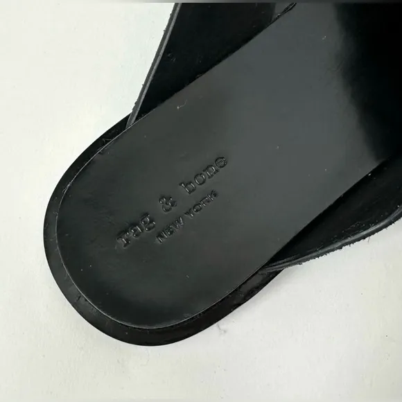 Rag &amp; Bone Beau Black Suede Silver Hardware Sandals Crisscross Straps sz 8, 38.5