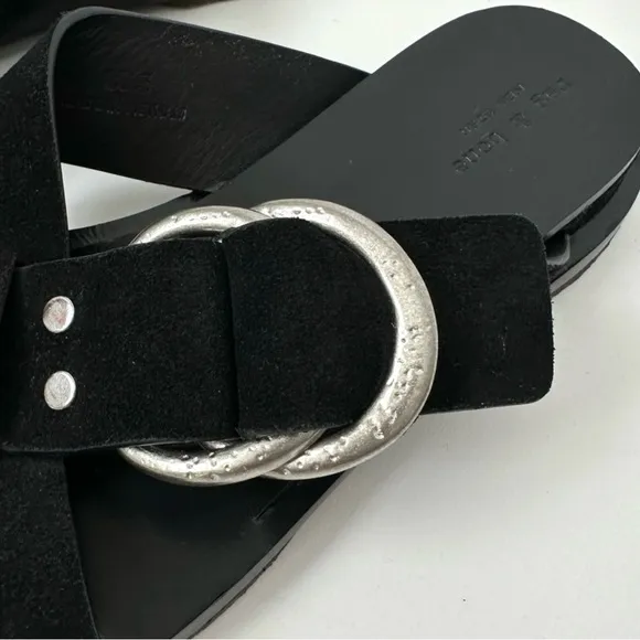 Rag &amp; Bone Beau Black Suede Silver Hardware Sandals Crisscross Straps sz 8, 38.5