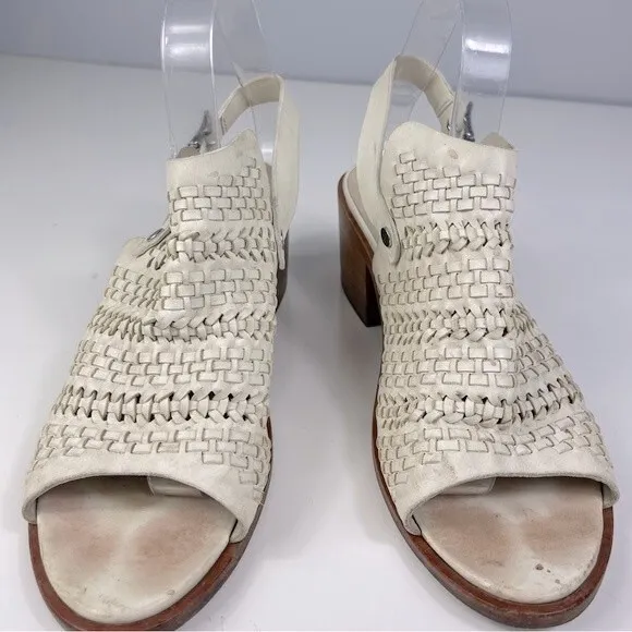Rag &amp; Bone Wyatt woven leather chunky mid heel slingback sandals ivory white 40