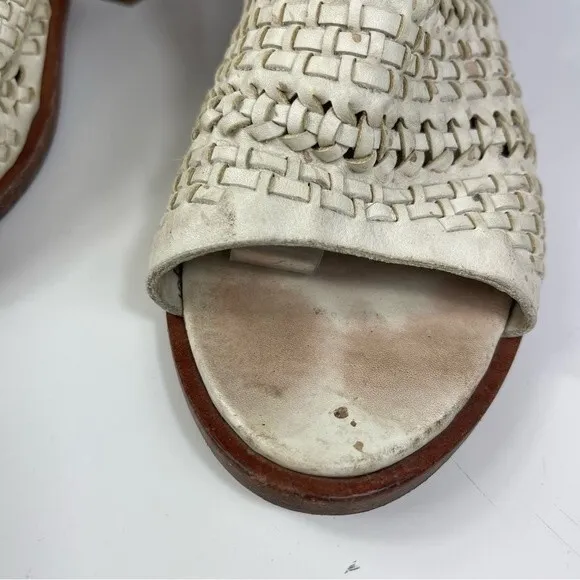 Rag &amp; Bone Wyatt woven leather chunky mid heel slingback sandals ivory white 40