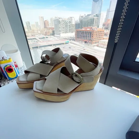Rag and Bone Santiago Leather Chunky Wedge Platform Boho Heel Sandals Size