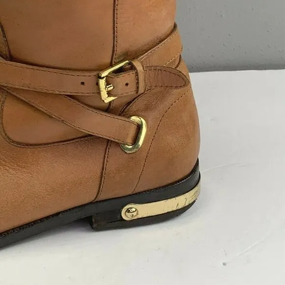 Ralph Lauren Jakayla Riding Boots size 7.5 Womens Tan Burnished Leather Hardware