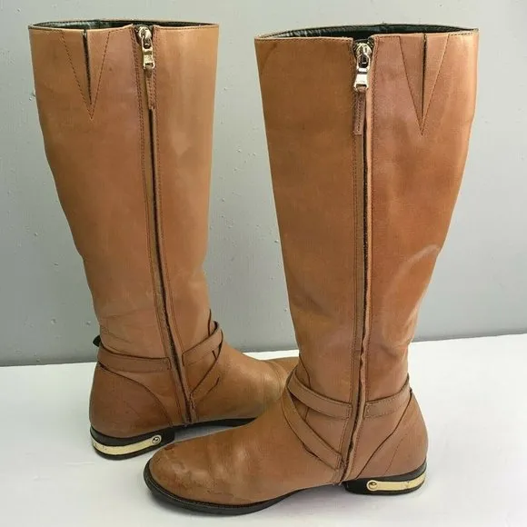 Ralph Lauren Jakayla Riding Boots size 7.5 Womens Tan Burnished Leather Hardware