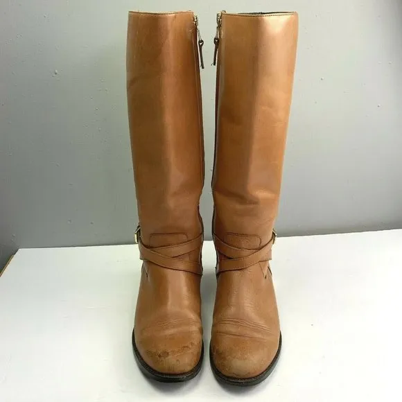 Ralph Lauren Jakayla Riding Boots size 7.5 Womens Tan Burnished Leather Hardware