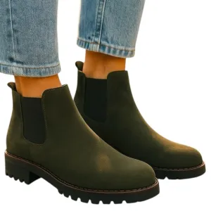 Ralph Lauren womens Green Suede Leather Lug Sole Chelsea Ankle Boots Size 8B
