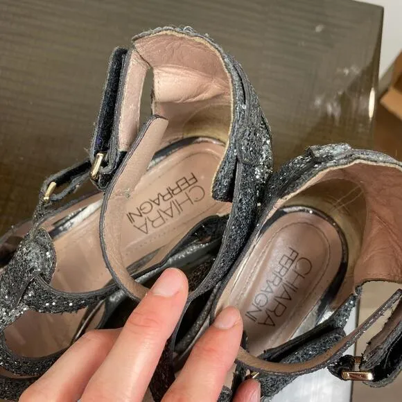 Rare Chiara Ferragni Glitter Chunky Platform Strappy Sandals Shoes Women's 10