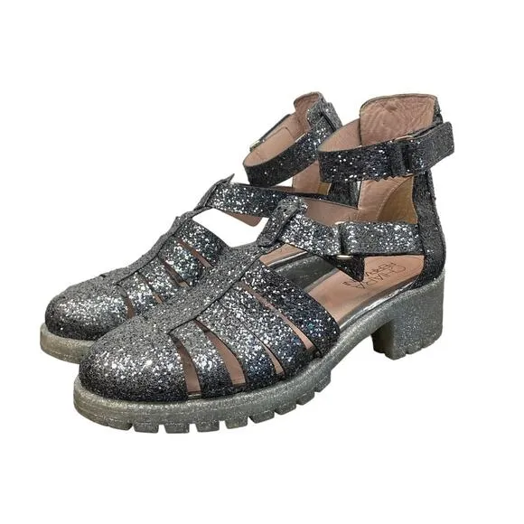 Rare Chiara Ferragni Glitter Chunky Platform Strappy Sandals Shoes Women's 10