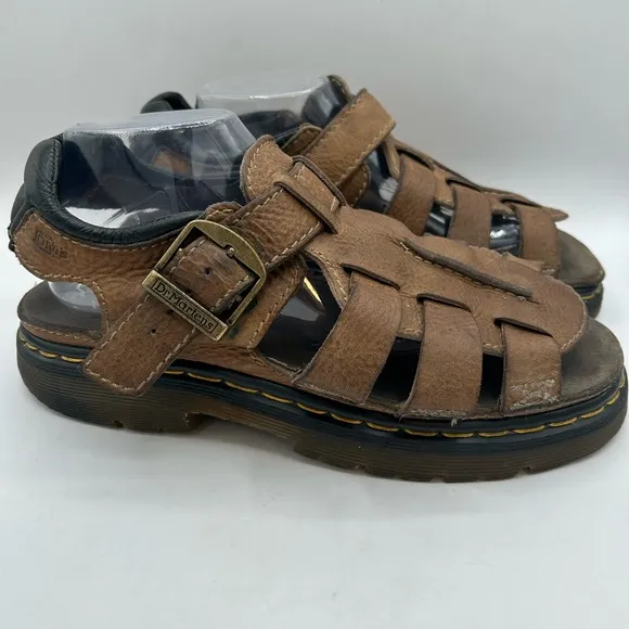 RARE DR MARTENS Sandals Mens Size 12 Brown Leather Fisherman Made In ENGLAND Y2K