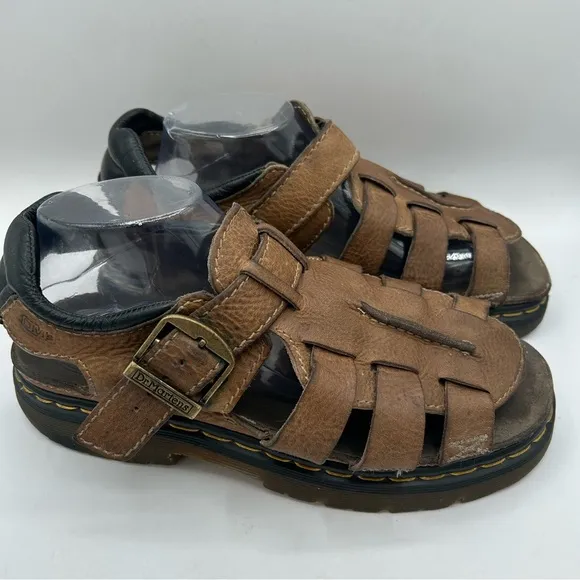 RARE DR MARTENS Sandals Mens Size 12 Brown Leather Fisherman Made In ENGLAND Y2K