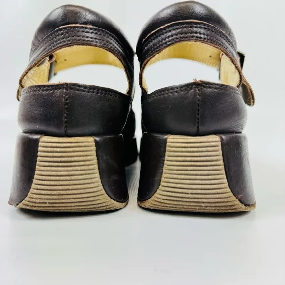 Rare Mosquitos UK leather wedge platform sandals - dark brown - Sz 8
