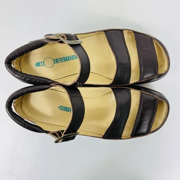 Rare Mosquitos UK leather wedge platform sandals - dark brown - Sz 8
