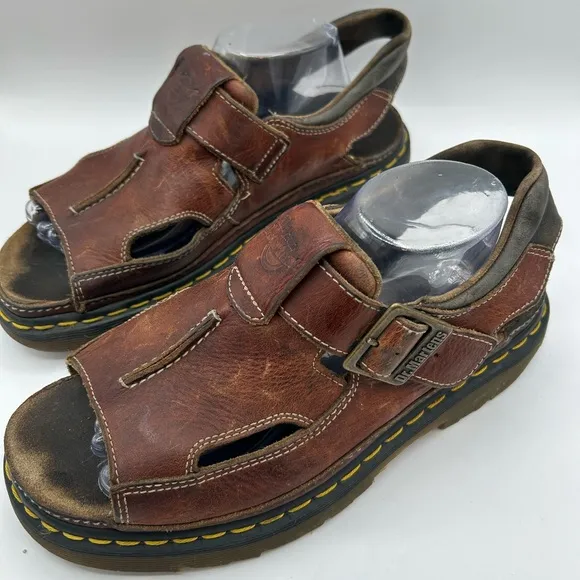 RARE Vintage Dr Doc Martens  Sandals Mens 11 Brown Leather Fisherman Chunky 8A60