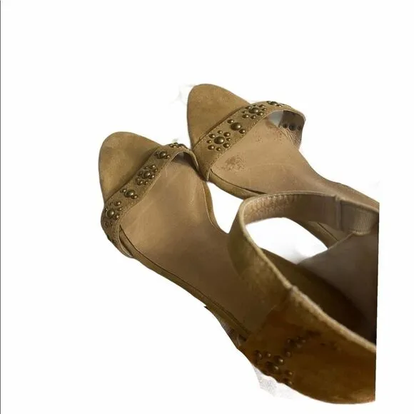 Raye Lois Revolve Studded Suede Sandals Chunky Heel Open Toe Ankle Strap Tan 6