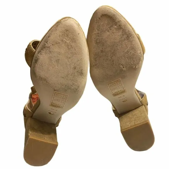 Raye Lois Revolve Studded Suede Sandals Chunky Heel Open Toe Ankle Strap Tan 6