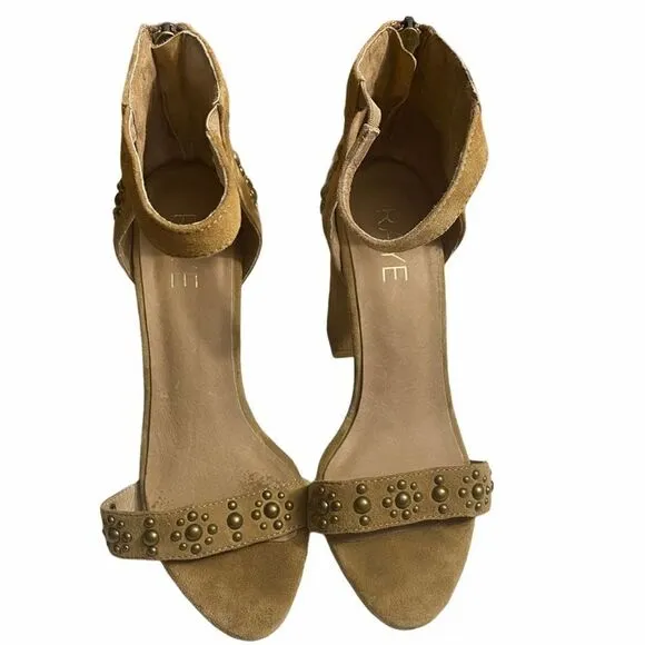 Raye Lois Revolve Studded Suede Sandals Chunky Heel Open Toe Ankle Strap Tan 6
