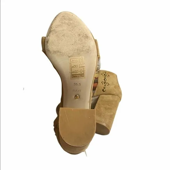 Raye Lois Revolve Studded Suede Sandals Chunky Heel Open Toe Ankle Strap Tan 6