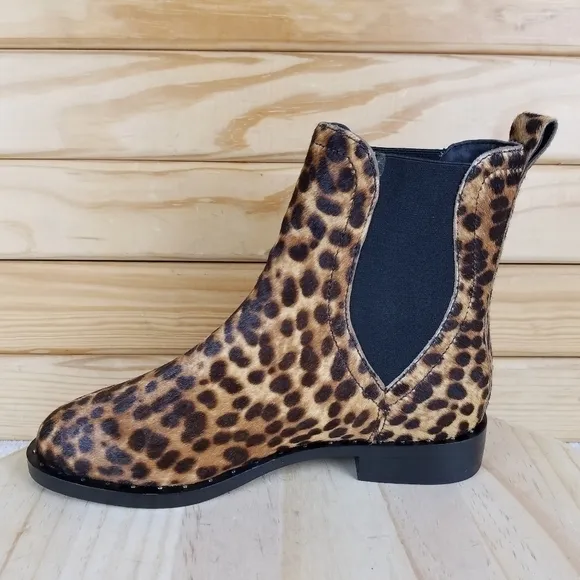 Rebecca Minkoff 6.5 US Sabeen Too Chelsea Booties Leopard Print Cow Fur Boot NEW