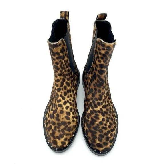 Rebecca Minkoff Boots Leopard Calf hair Studded Ankle SZ 7 NEW