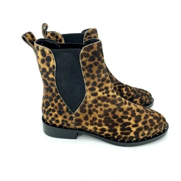 Rebecca Minkoff Boots Leopard Calf hair Studded Ankle SZ 7 NEW