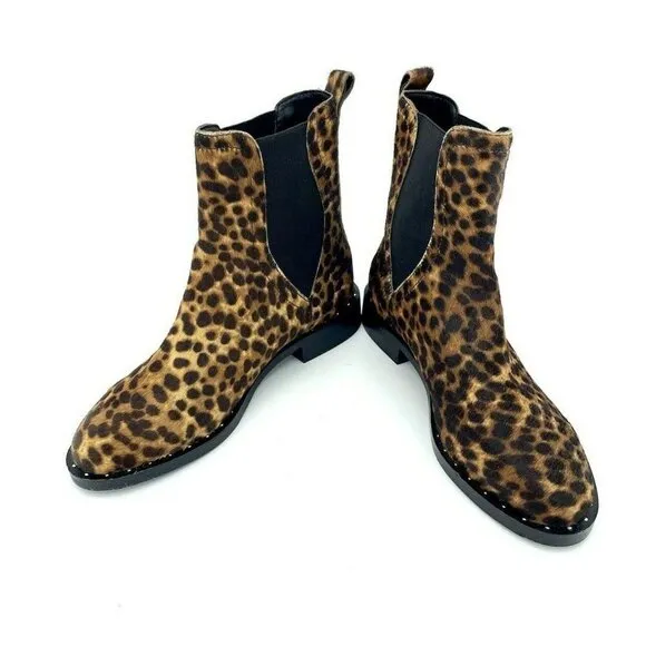 Rebecca Minkoff Boots Leopard Calf hair Studded Ankle SZ 7 NEW