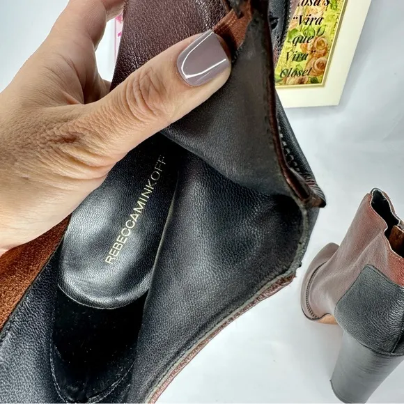 Rebecca Minkoff DAlli Brown/Black Ankle Zip Leather Boots Size 10M
