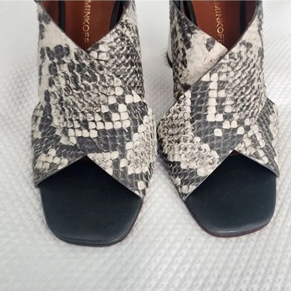 Rebecca Minkoff Mina Criscross snake embossed chunky heel sandals