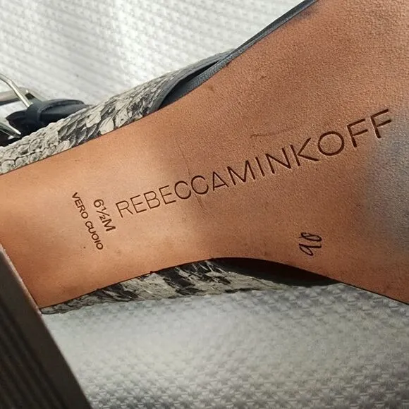 Rebecca Minkoff Mina Criscross snake embossed chunky heel sandals