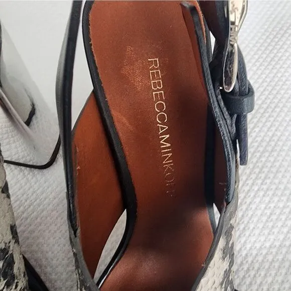 Rebecca Minkoff Mina Criscross snake embossed chunky heel sandals