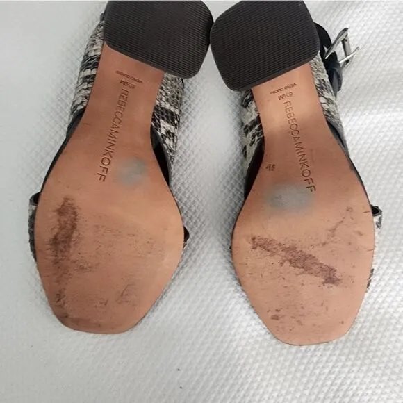 Rebecca Minkoff Mina Criscross snake embossed chunky heel sandals