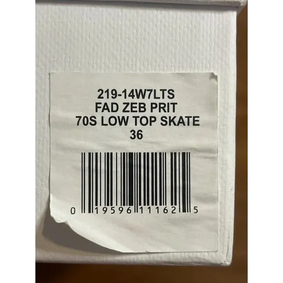 Re/Done 70s Low Top Skate Sneaker in Faded Zebra Print New With Box Dust bag