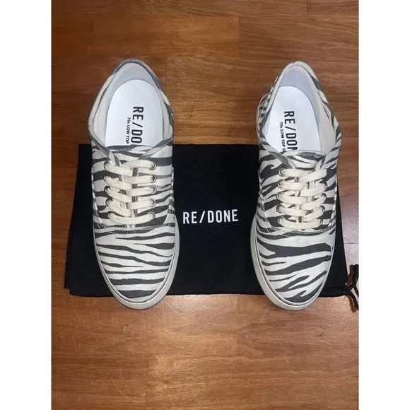 Re/Done 70s Low Top Skate Sneaker in Faded Zebra Print New With Box Dust bag