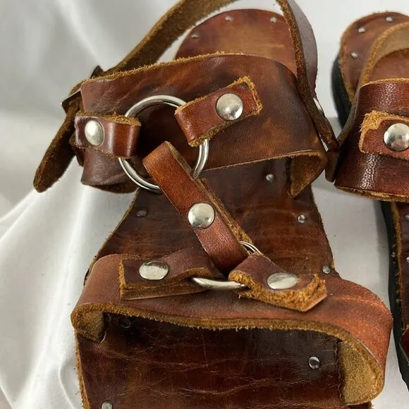 Re/Done 70s Tire Tread Brown Distressed Leather Sandals