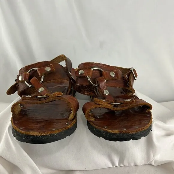 Re/Done 70s Tire Tread Brown Distressed Leather Sandals