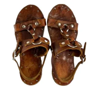 Re/Done 70s Tire Tread Brown Distressed Leather Sandals