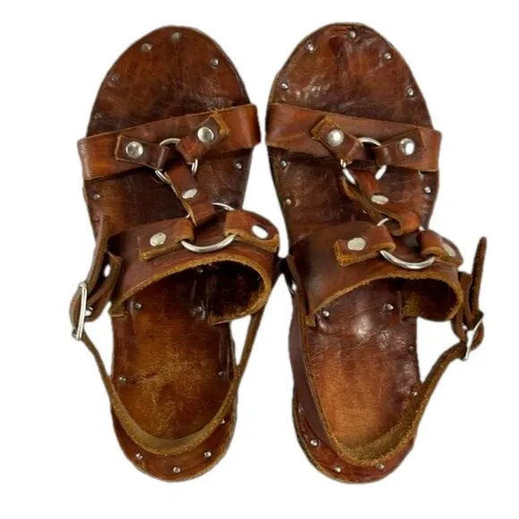 Re/Done 70s Tire Tread Brown Distressed Leather Sandals