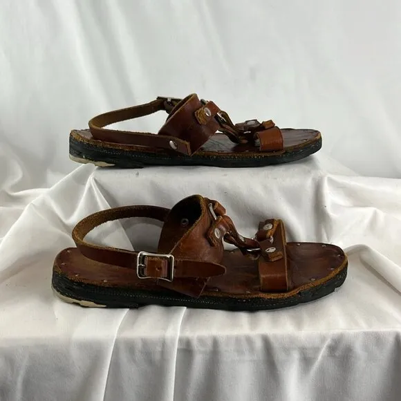 Re/Done 70s Tire Tread Brown Distressed Leather Sandals